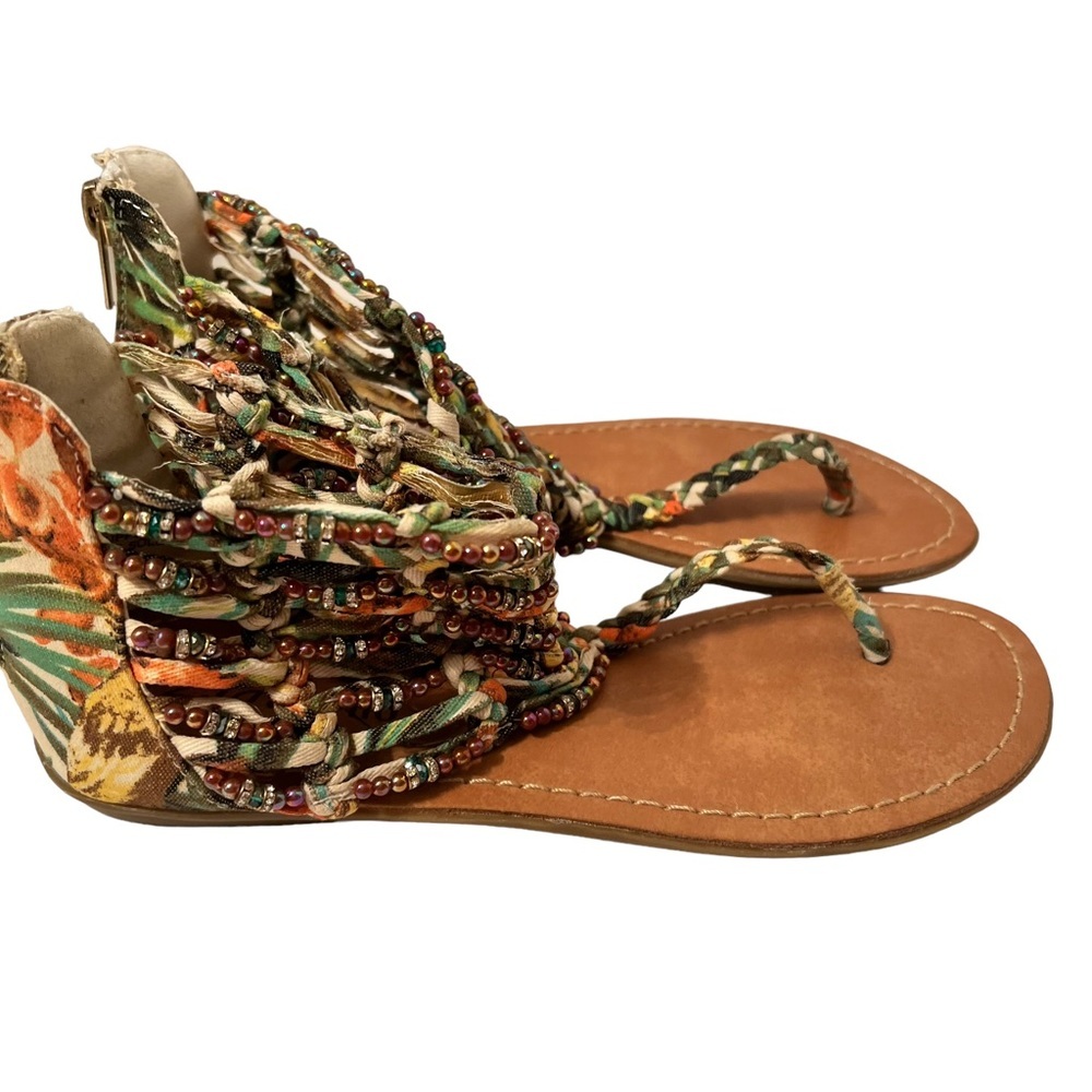 Zigi Soho Boho Beaded Flat Tropical Print Sandals Size 5 - Picture 3 of 6